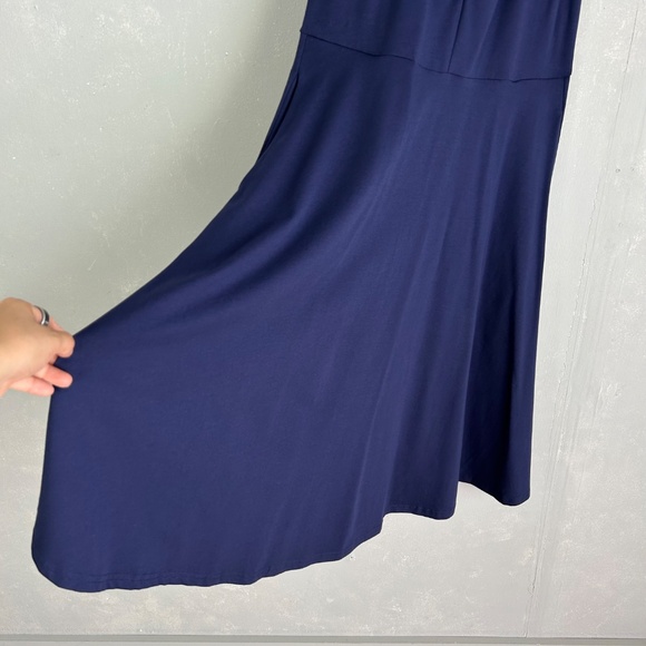 Pact size L midi dress halter sleeveless v-neck fit & flare navy organic cotton - Picture 4 of 11